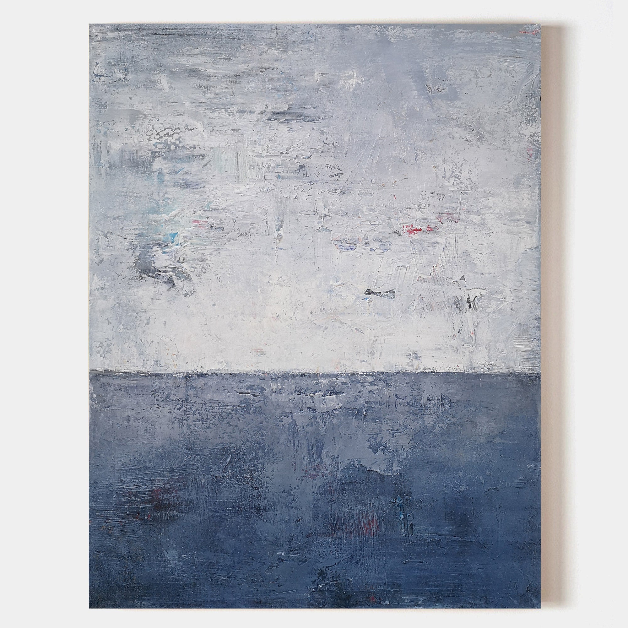 Original hand painted navy blue white abstract oil painting canvas wall art, nordic scandinavian minimalist elegant luxury modern coast