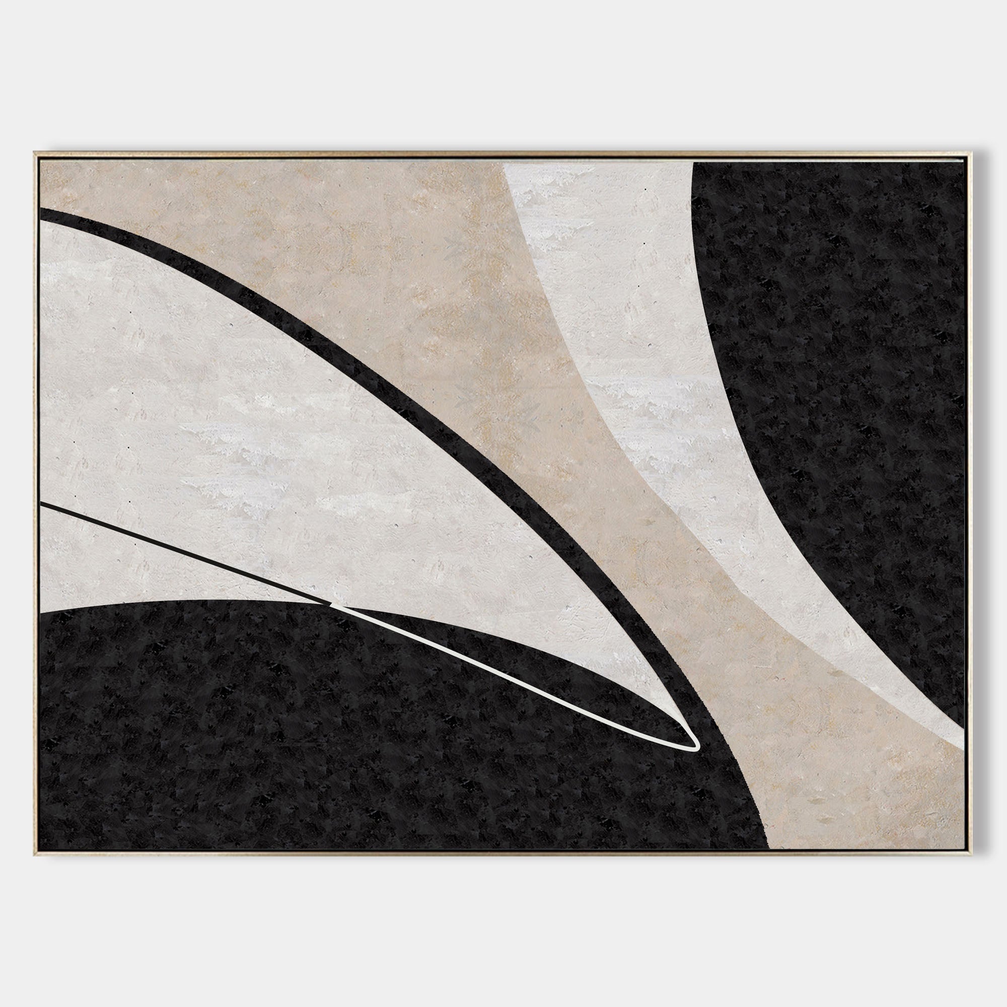 Original hand painted black ivory beige curved abstract oil painting canvas wall art, nordic scandinavian minimalist elegant luxury mod