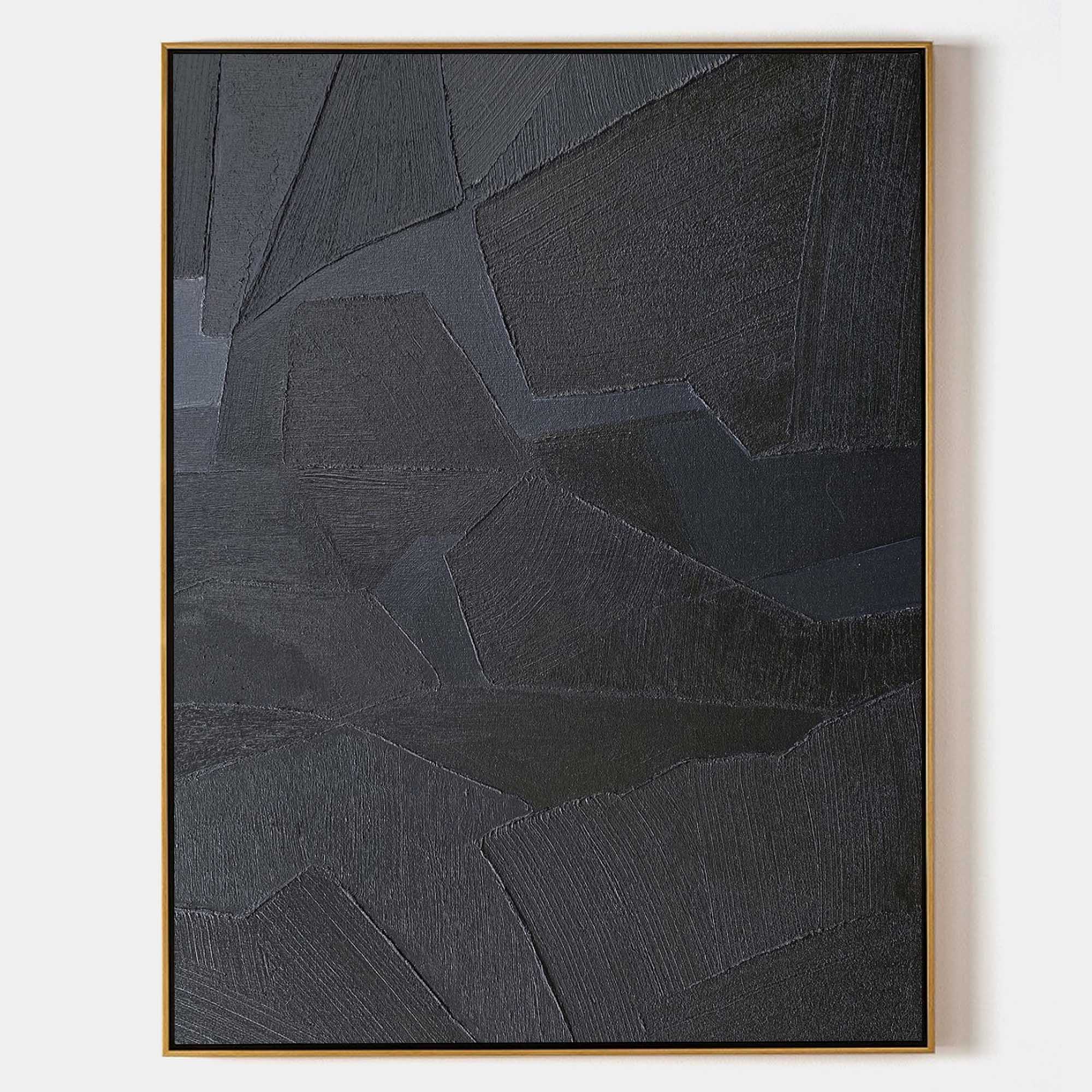Original hand painted black charcoal textured geometric abstract oil painting canvas wall art, nordic scandinavian minimalist elegant l