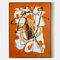 Original hand painted amber orange abstract oil painting canvas wall art, bold black gestural lines cream brushstrokes modern elegant l