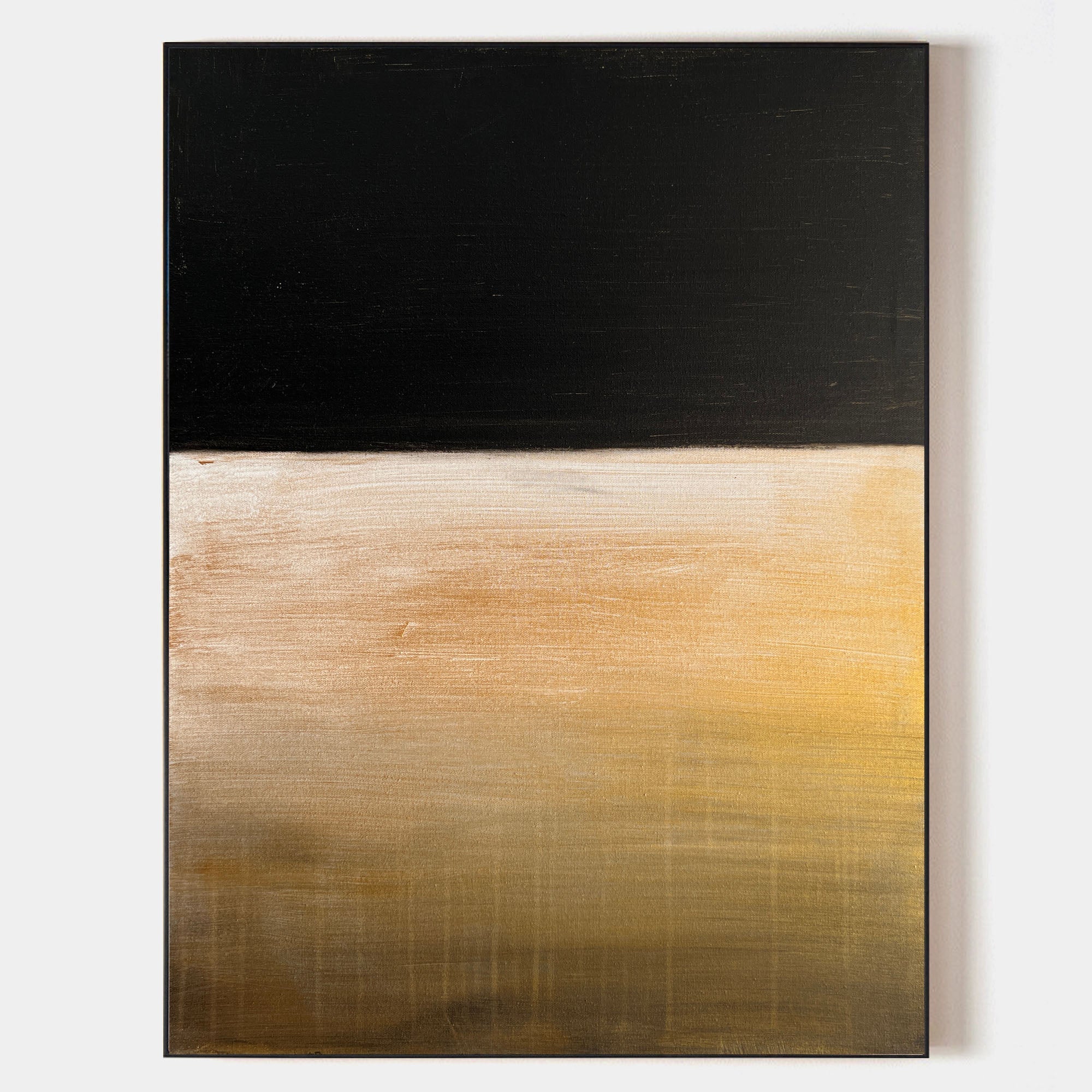 Original hand painted black gold abstract oil painting canvas wall art, nordic scandinavian minimalist elegant luxury modern living roo