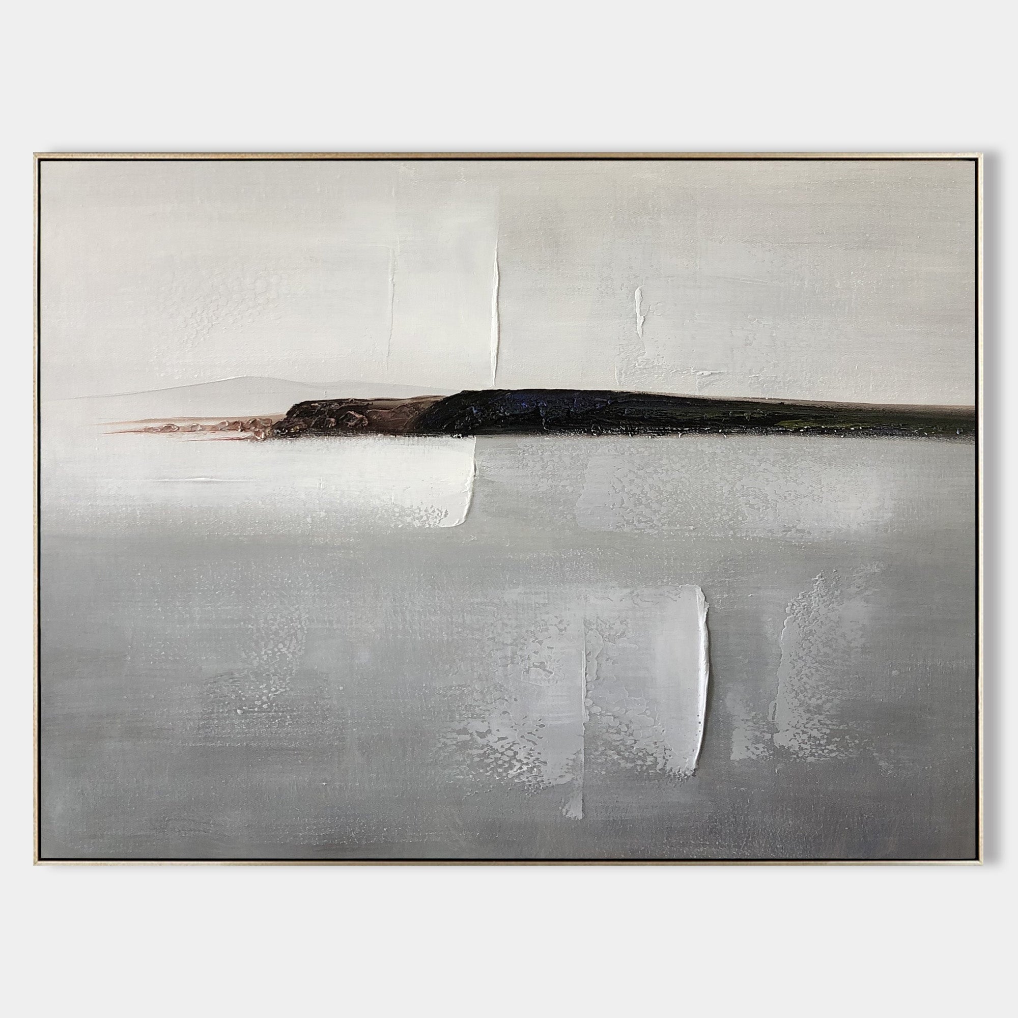 Original hand painted grey ivory abstract coastal oil painting canvas wall art, nordic scandinavian minimalist elegant luxury modern li