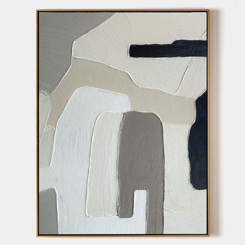 Original hand painted ivory beige grey navy abstract oil painting canvas wall art, nordic scandinavian minimalist elegant luxury modern