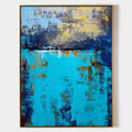 Original hand painted turquoise navy gold coastal abstract oil painting canvas wall art, modern Scandinavian elegant luxury home decor