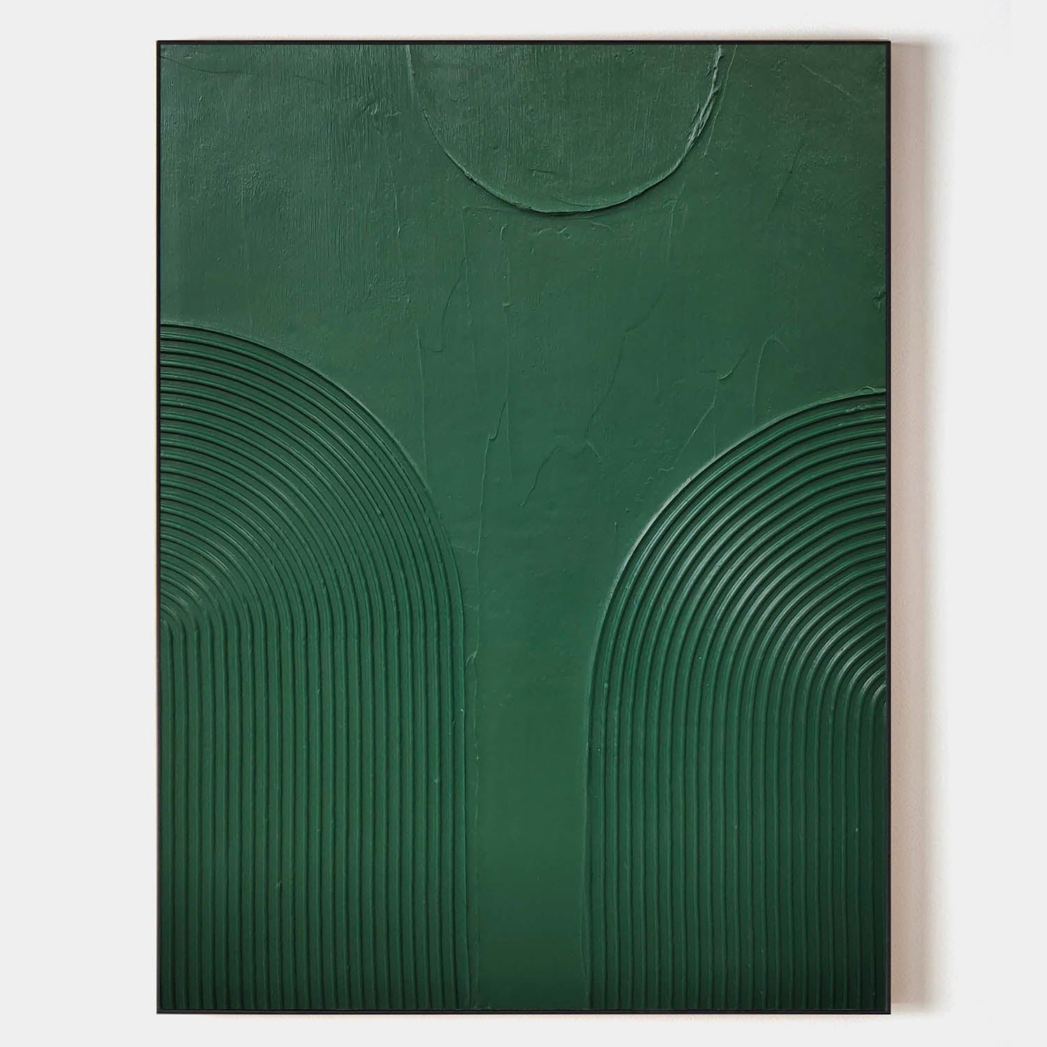 Original hand painted emerald green geometric arch relief oil painting canvas wall art, nordic scandinavian minimalist elegant luxury m