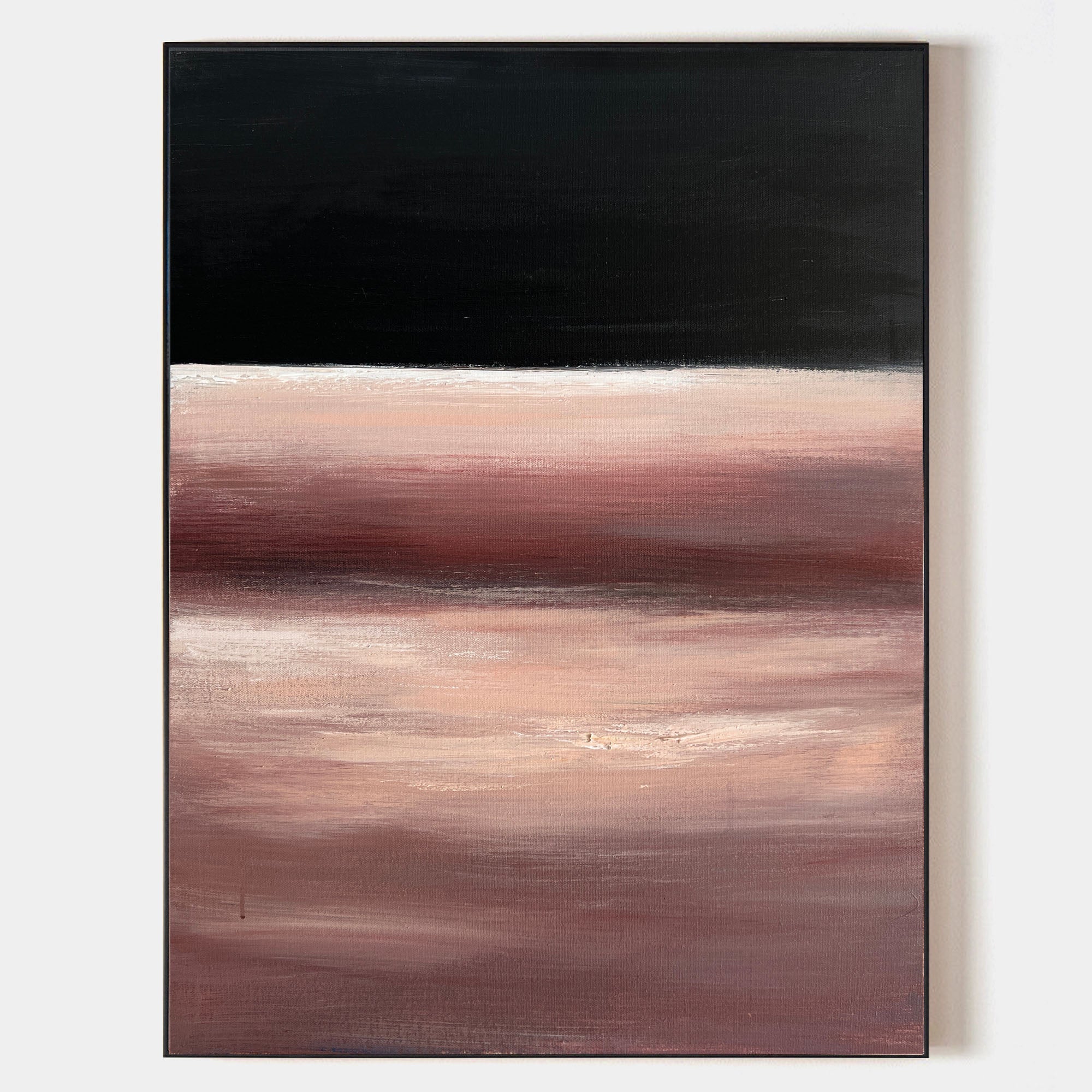 Original hand painted black and dusty rose abstract seascape oil painting canvas wall art, nordic scandinavian minimalist elegant luxur