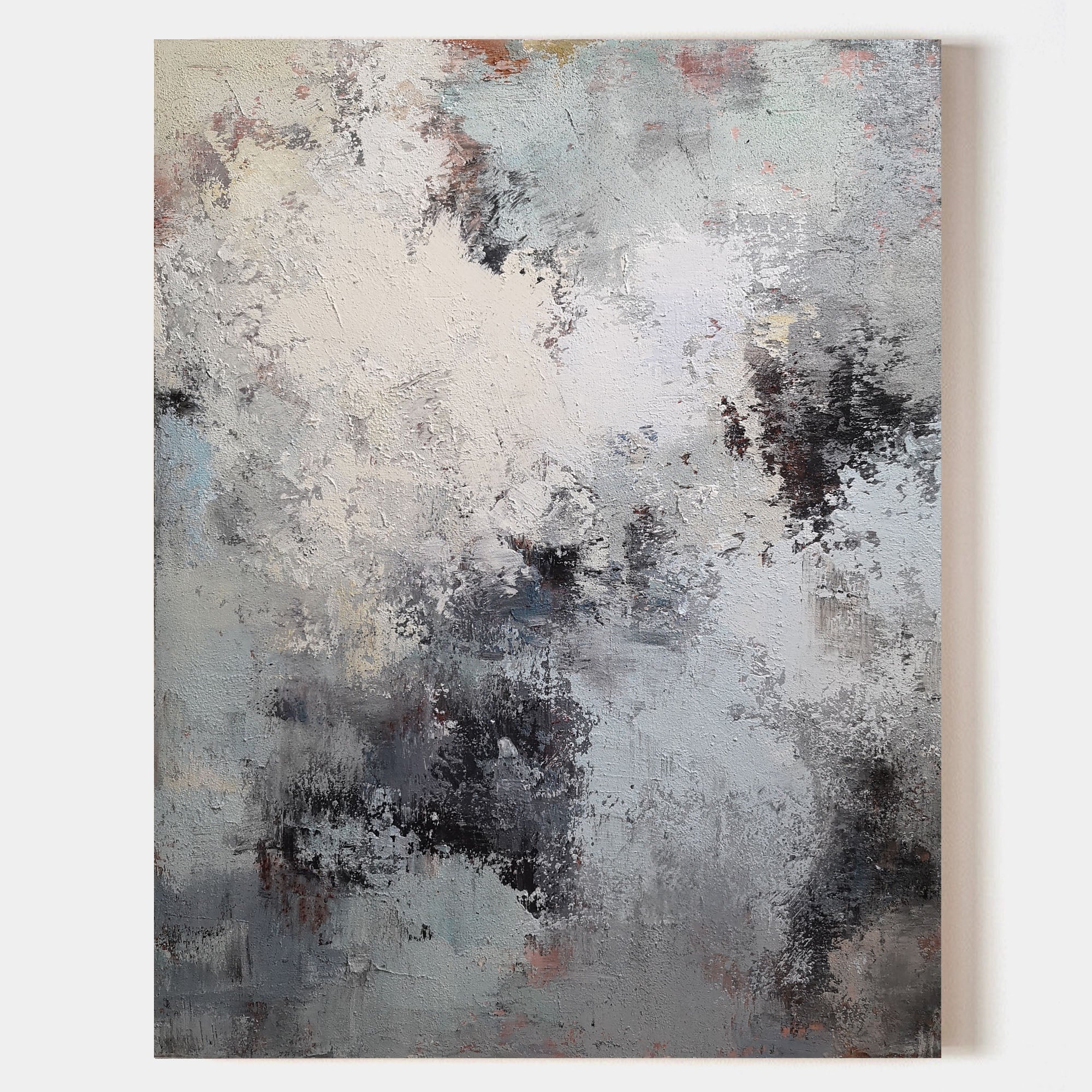 Original hand painted smoky grey charcoal abstract oil painting canvas wall art, nordic scandinavian minimalist elegant luxury modern l