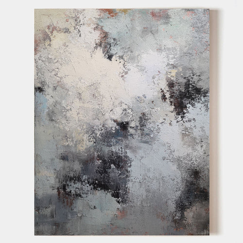 Original hand painted smoky grey charcoal abstract oil painting canvas wall art, nordic scandinavian minimalist elegant luxury modern l