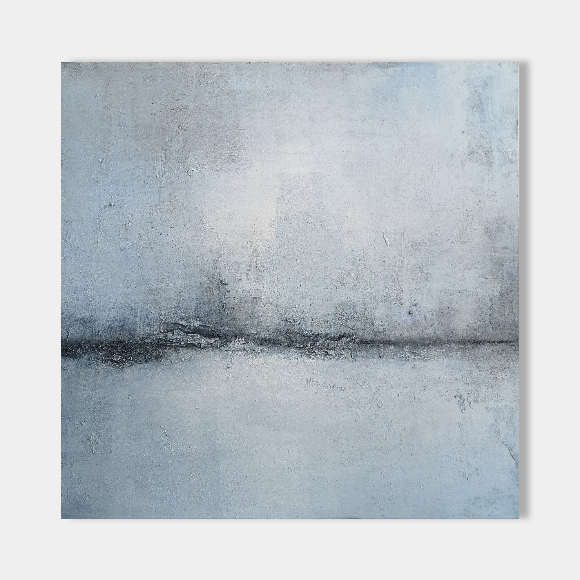 Original hand painted icy blue grey abstract oil painting canvas wall art, textured horizon, nordic scandinavian minimalist elegant lux