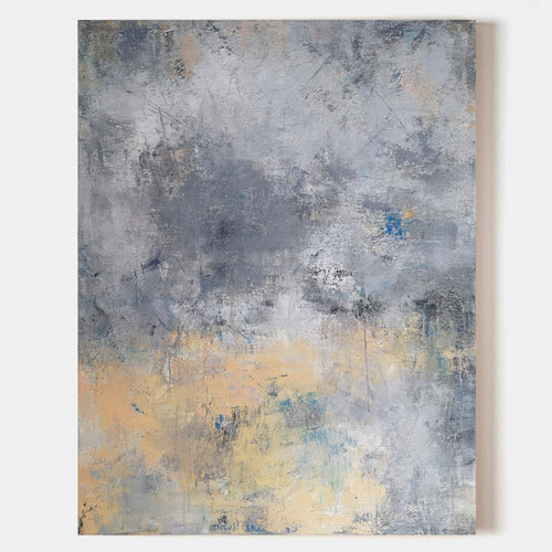 Original hand painted grey peach abstract oil painting canvas wall art, nordic scandinavian atmospheric minimalist elegant luxury moder