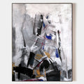 Original hand painted charcoal black white abstract oil painting canvas wall art, bold gestural nordic modern elegant luxury home decor