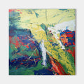 Original hand painted yellow navy green red abstract oil painting canvas wall art, modern elegant luxury scandinavian nordic home decor