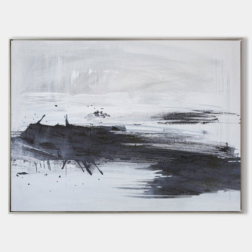 Original hand painted black grey white abstract oil painting canvas wall art, nordic scandinavian minimalist elegant luxury modern livi