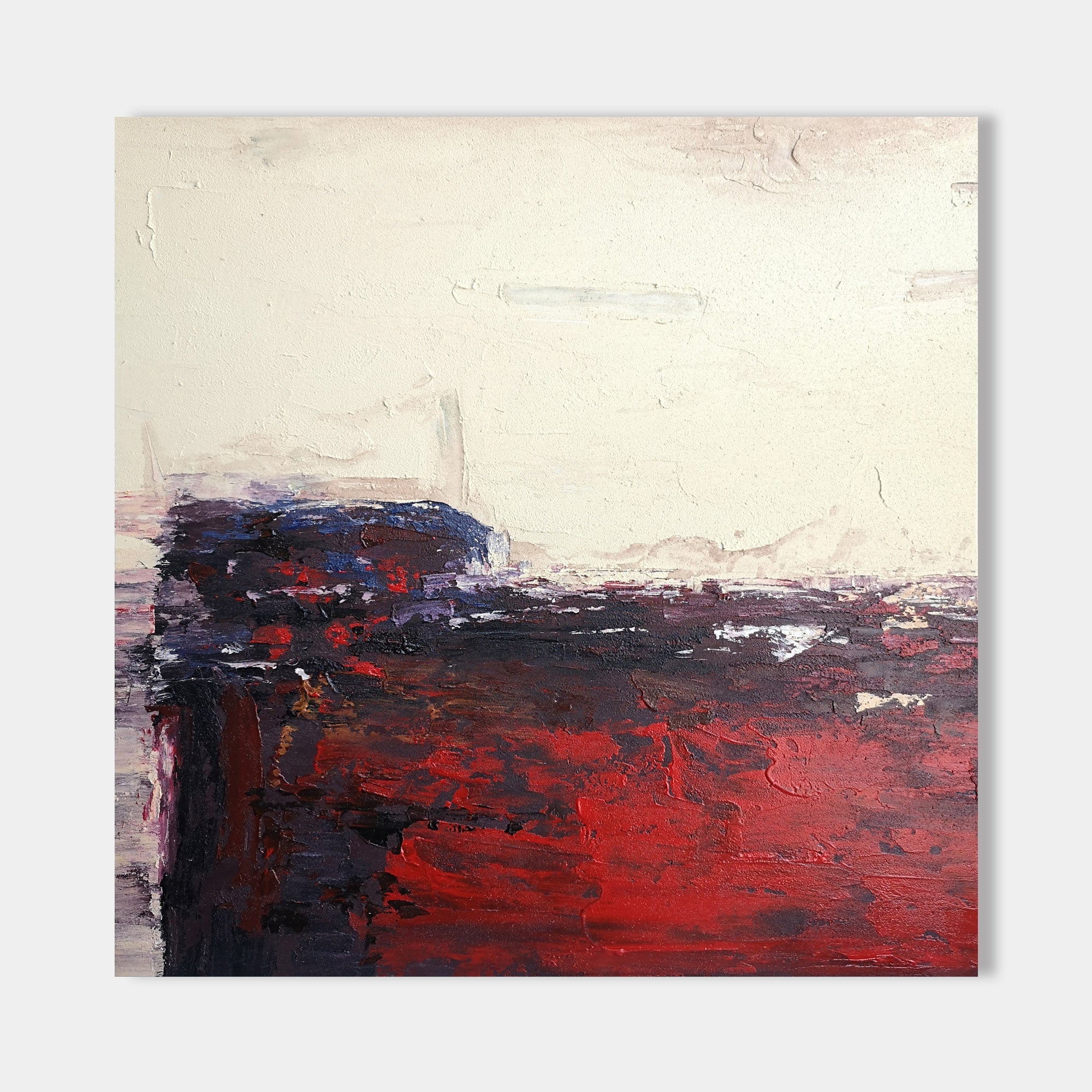 Original hand painted crimson red dark purple ivory abstract oil painting canvas wall art, nordic scandinavian elegant luxury modern li