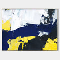 Original hand painted navy blue yellow black abstract oil painting canvas wall art, modern scandinavian elegant luxury bold expressive