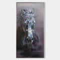 Original hand painted dark black horse portrait oil painting canvas wall art, elegant luxury modern nordic scandinavian home decor inte