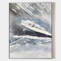 Original hand painted icy blue charcoal white abstract oil painting canvas wall art, nordic scandinavian elegant luxury minimalist mode