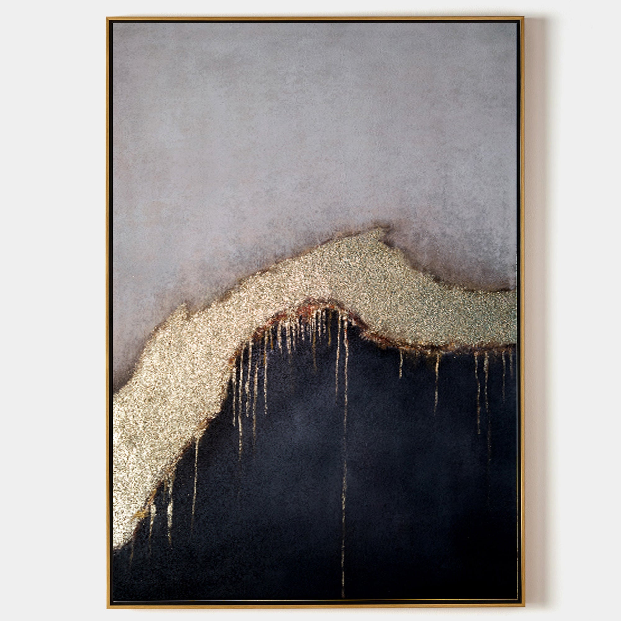 Original hand painted gold textured abstract mountain oil painting canvas wall art, nordic scandinavian elegant luxury modern living ro
