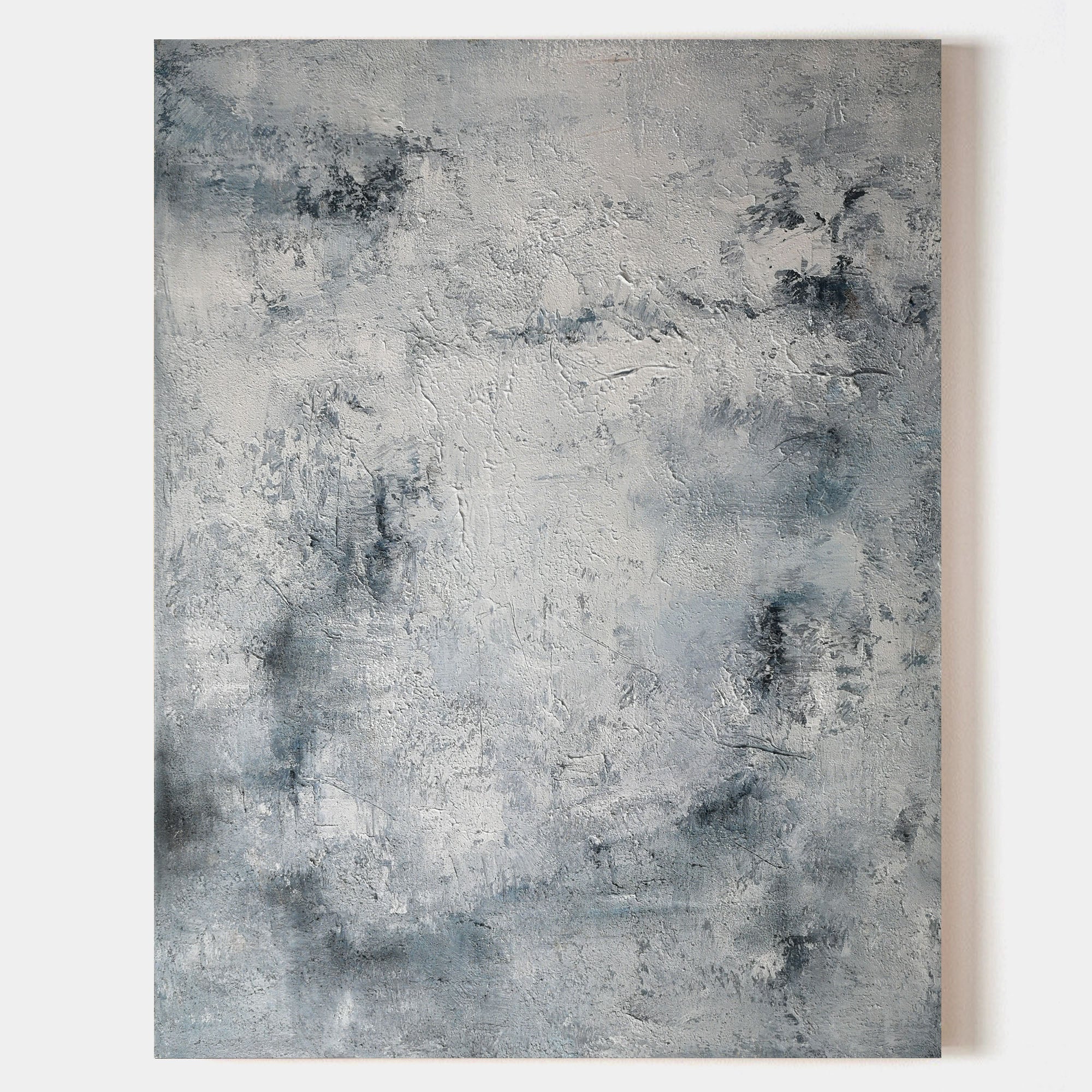 Original hand painted grey ash abstract oil painting canvas wall art, textured slate nordic scandinavian minimalist elegant luxury mode