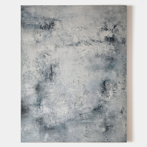 Original hand painted grey ash abstract oil painting canvas wall art, textured slate nordic scandinavian minimalist elegant luxury mode