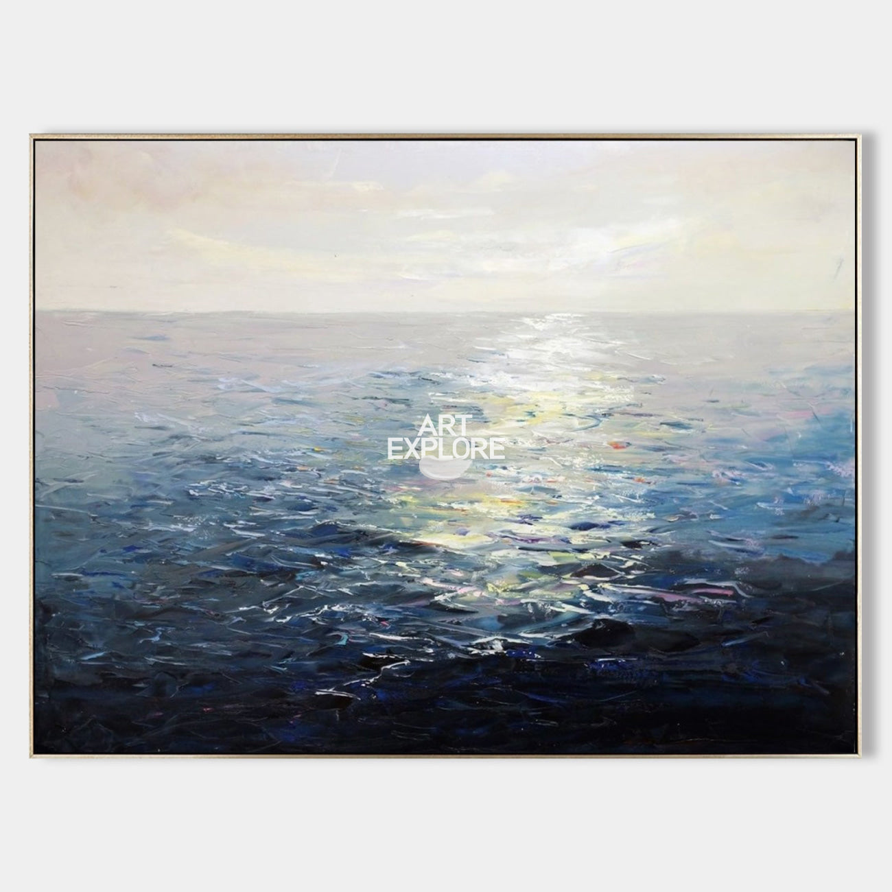 Original hand painted deep navy blue ocean oil painting canvas wall art, coastal elegant luxury modern nordic scandinavian home decor i