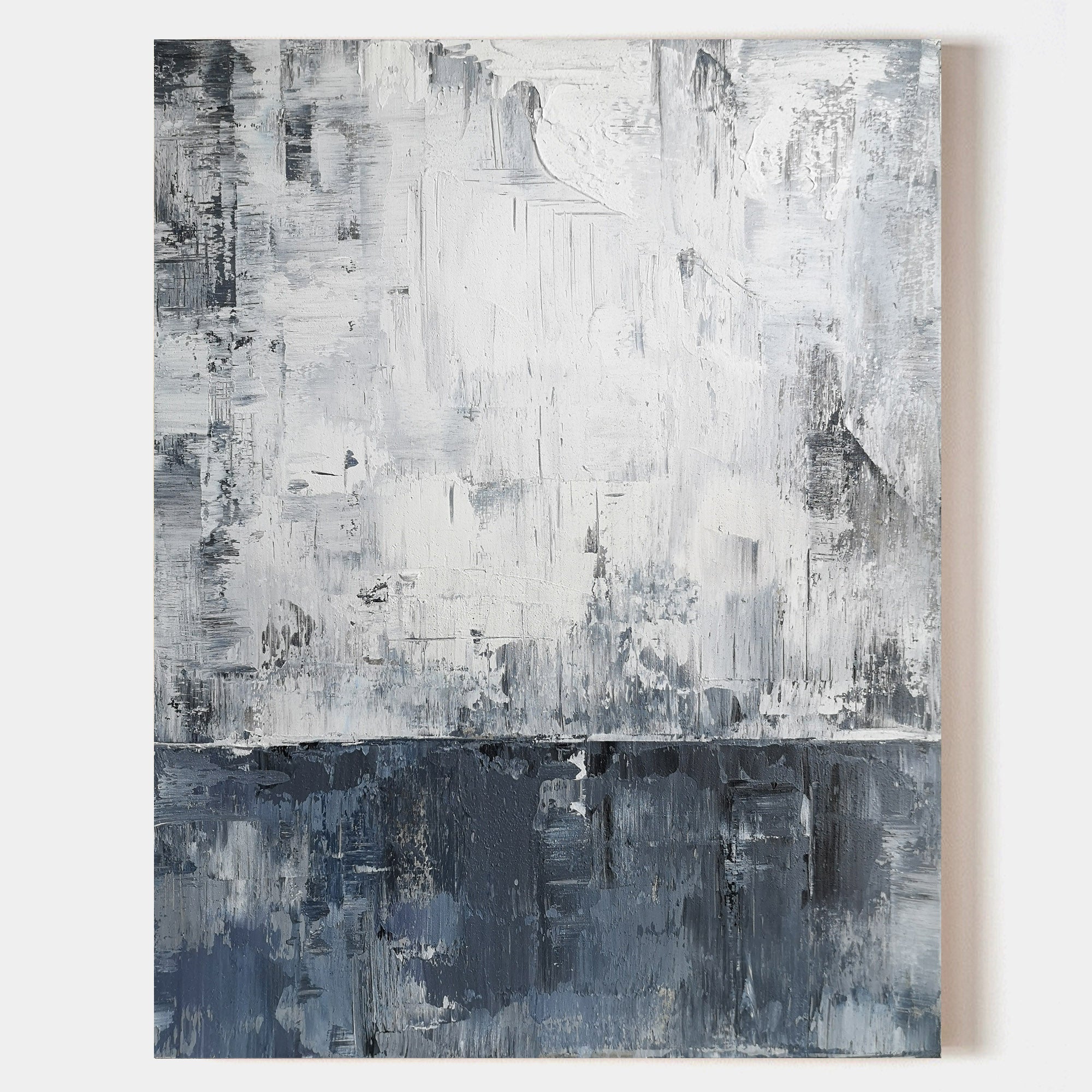 Original hand painted grey white charcoal abstract oil painting canvas wall art, nordic scandinavian minimalist elegant luxury modern i