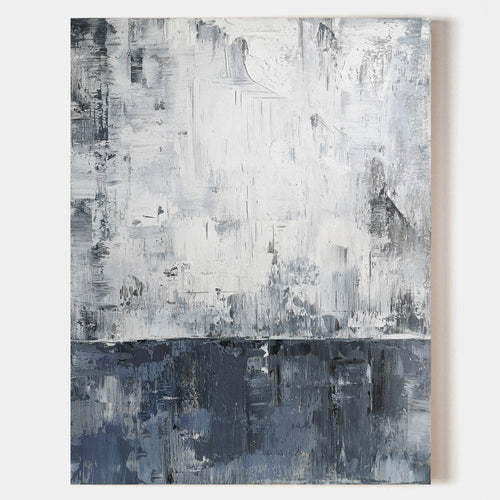 Original hand painted grey white charcoal abstract oil painting canvas wall art, nordic scandinavian minimalist elegant luxury modern i