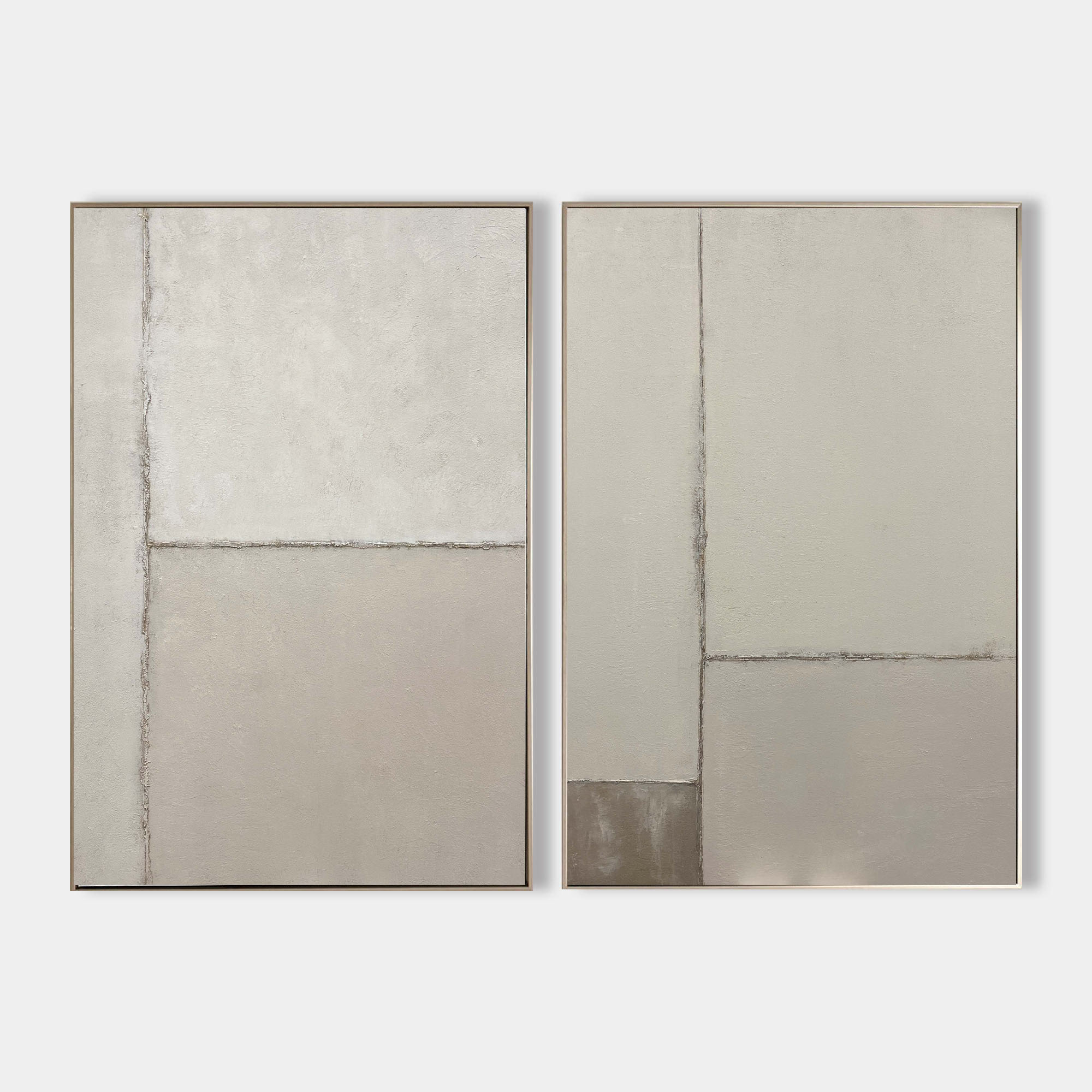Original hand painted greige ivory minimalist oil painting set of 2 canvas wall art, nordic scandinavian elegant luxury modern living r