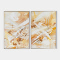 Original hand painted gold amber white abstract oil painting canvas wall art set of 2, modern elegant luxury nordic scandinavian interi