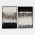 Original hand painted black ivory abstract oil painting diptych canvas wall art, nordic scandinavian minimalist elegant luxury modern h
