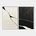 Hand painted original black ivory abstract oil painting canvas diptych wall art, nordic scandinavian minimalist elegant luxury modern h