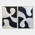Original hand painted black white fluid abstract oil painting diptych canvas wall art, nordic scandinavian minimalist elegant luxury mo