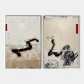 Original hand painted crimson ivory abstract oil painting diptych canvas wall art, nordic scandinavian elegant luxury minimalist modern