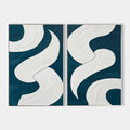 Original hand painted teal cream abstract oil painting diptych canvas wall art, nordic scandinavian coastal elegant luxury modern livin