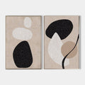 Original hand painted black ivory organic abstract oil painting canvas set of 2, nordic scandinavian minimalist elegant luxury modern l