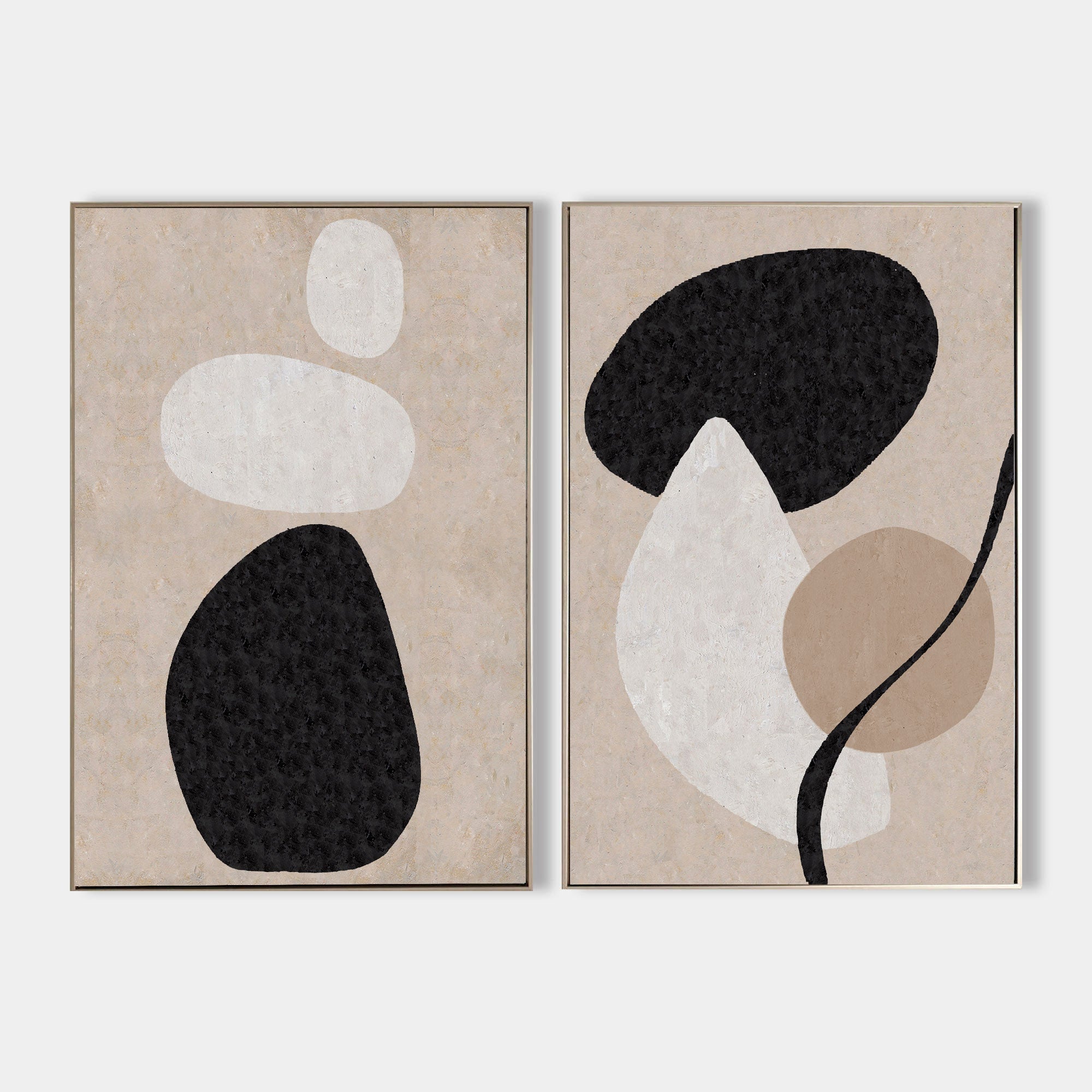 Original hand painted black ivory organic abstract oil painting canvas set of 2, nordic scandinavian minimalist elegant luxury modern l