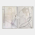 Original hand painted ivory charcoal line abstract oil painting diptych canvas wall art nordic scandinavian minimalist elegant luxury m
