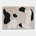 Original hand painted black white organic shapes abstract oil painting canvas set of 2, nordic scandinavian minimalist elegant luxury m