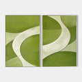 Original hand painted sage green ivory abstract oil painting canvas diptych wall art, nordic scandinavian minimalist elegant luxury mod