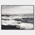 Original hand painted black white coastal abstract oil painting canvas wall art, nordic scandinavian minimalist elegant luxury modern l