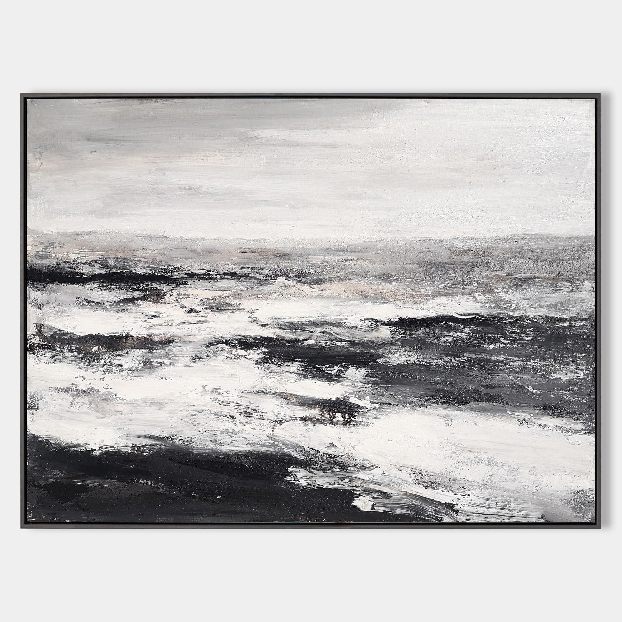 Original hand painted black white coastal abstract oil painting canvas wall art, nordic scandinavian minimalist elegant luxury modern l