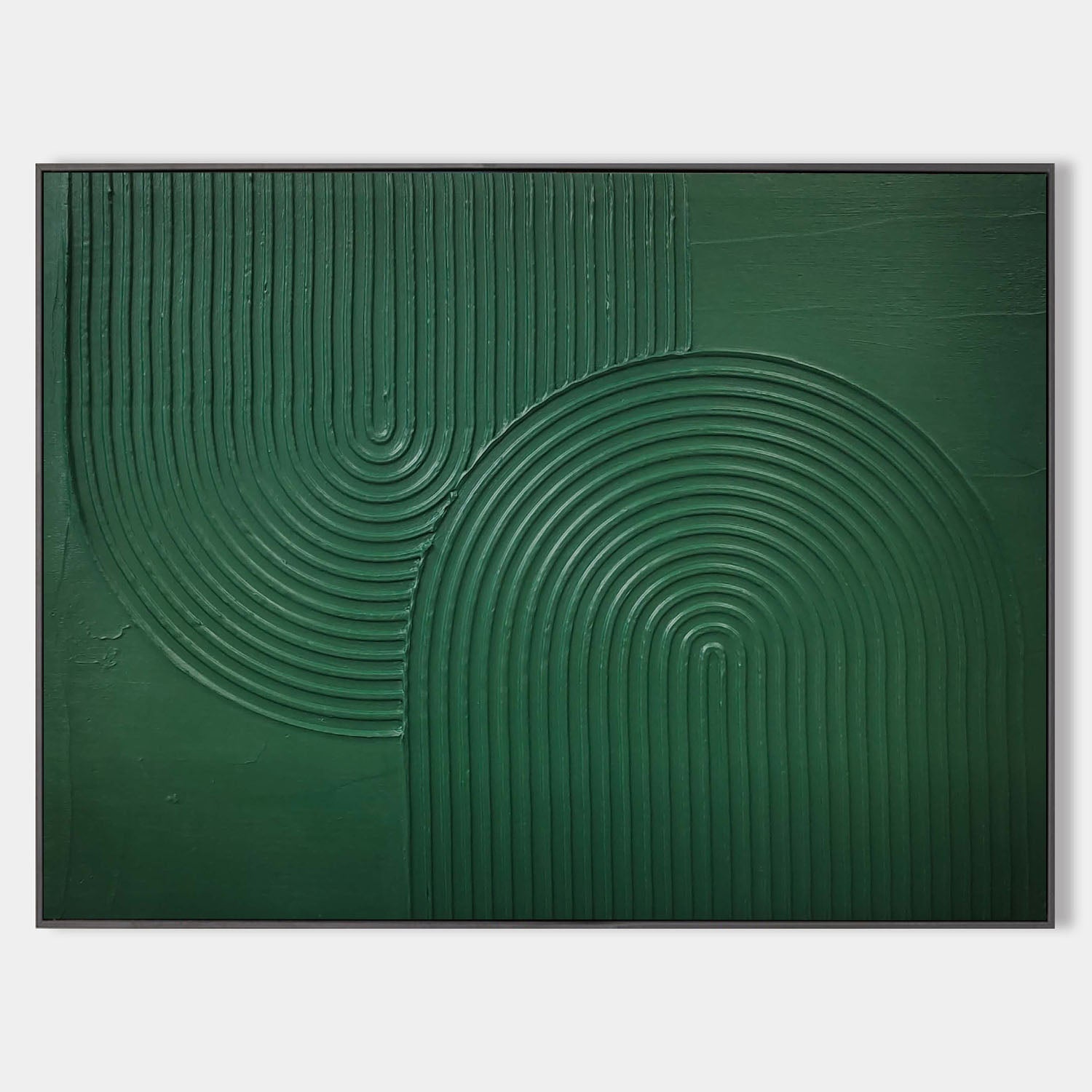 Original hand painted emerald green geometric concentric arch oil painting canvas wall art, nordic scandinavian minimalist elegant luxu