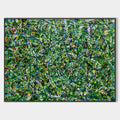 Original hand painted green abstract oil painting canvas wall art, dynamic splatter strokes blue white red, modern elegant luxury home