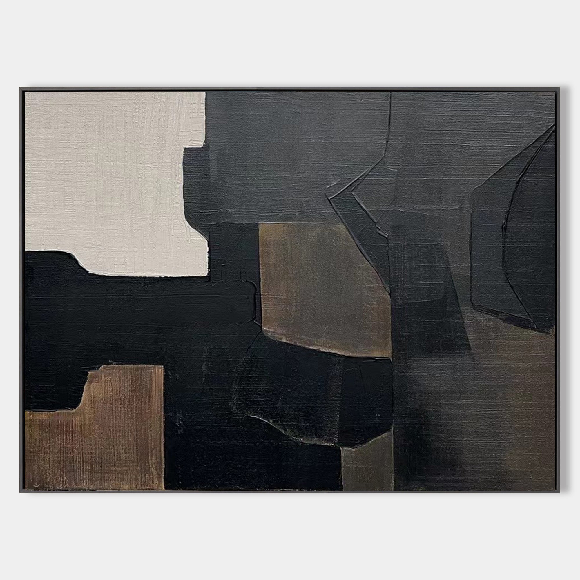 Original hand painted black charcoal abstract oil painting canvas wall art, nordic scandinavian minimalist elegant luxury modern living