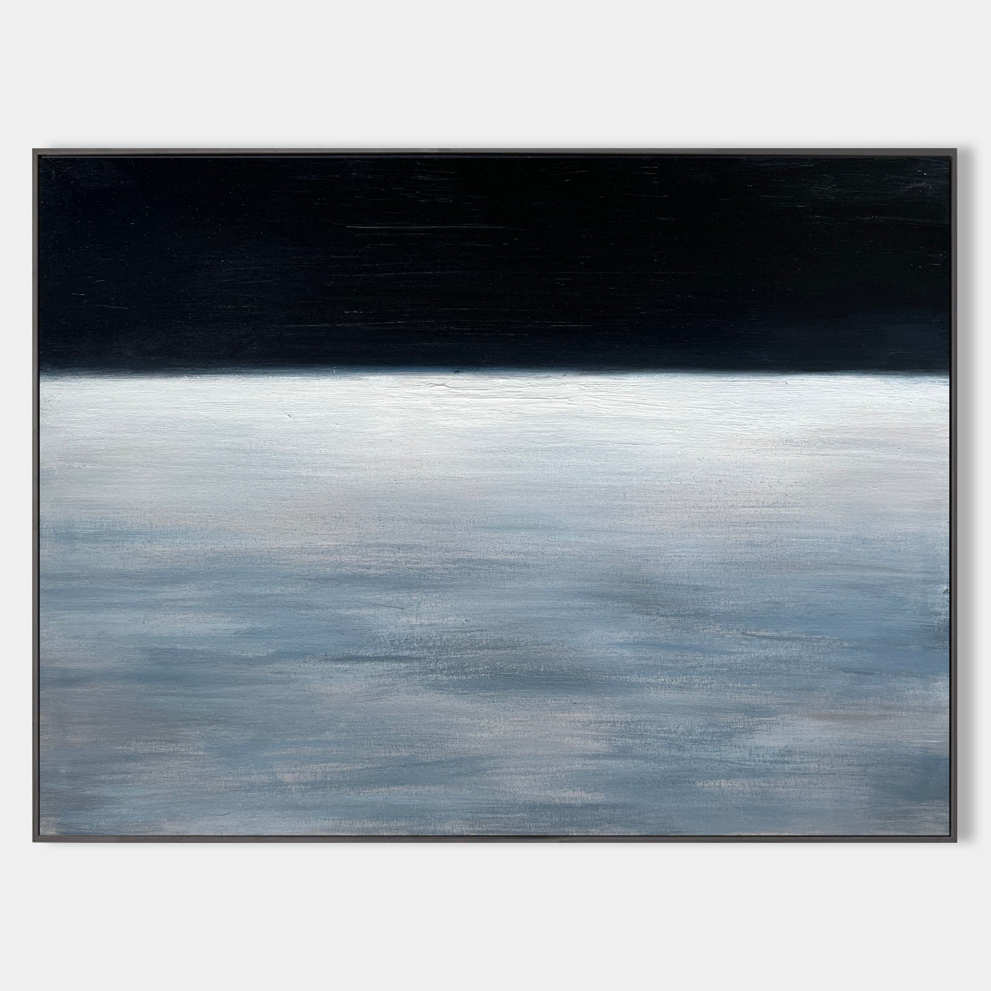 Original hand painted navy black misty grey abstract seascape oil painting canvas wall art, nordic scandinavian minimalist elegant luxu