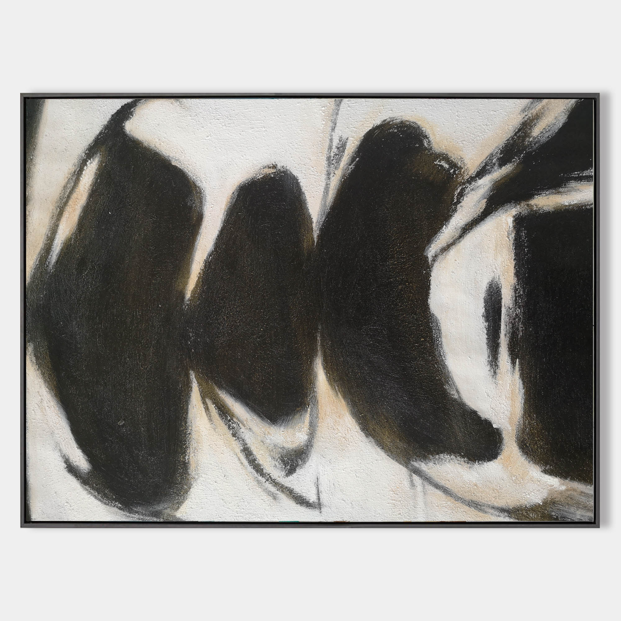 Original hand painted black ivory abstract oil painting canvas wall art, bold brushstrokes nordic scandinavian minimalist elegant luxur