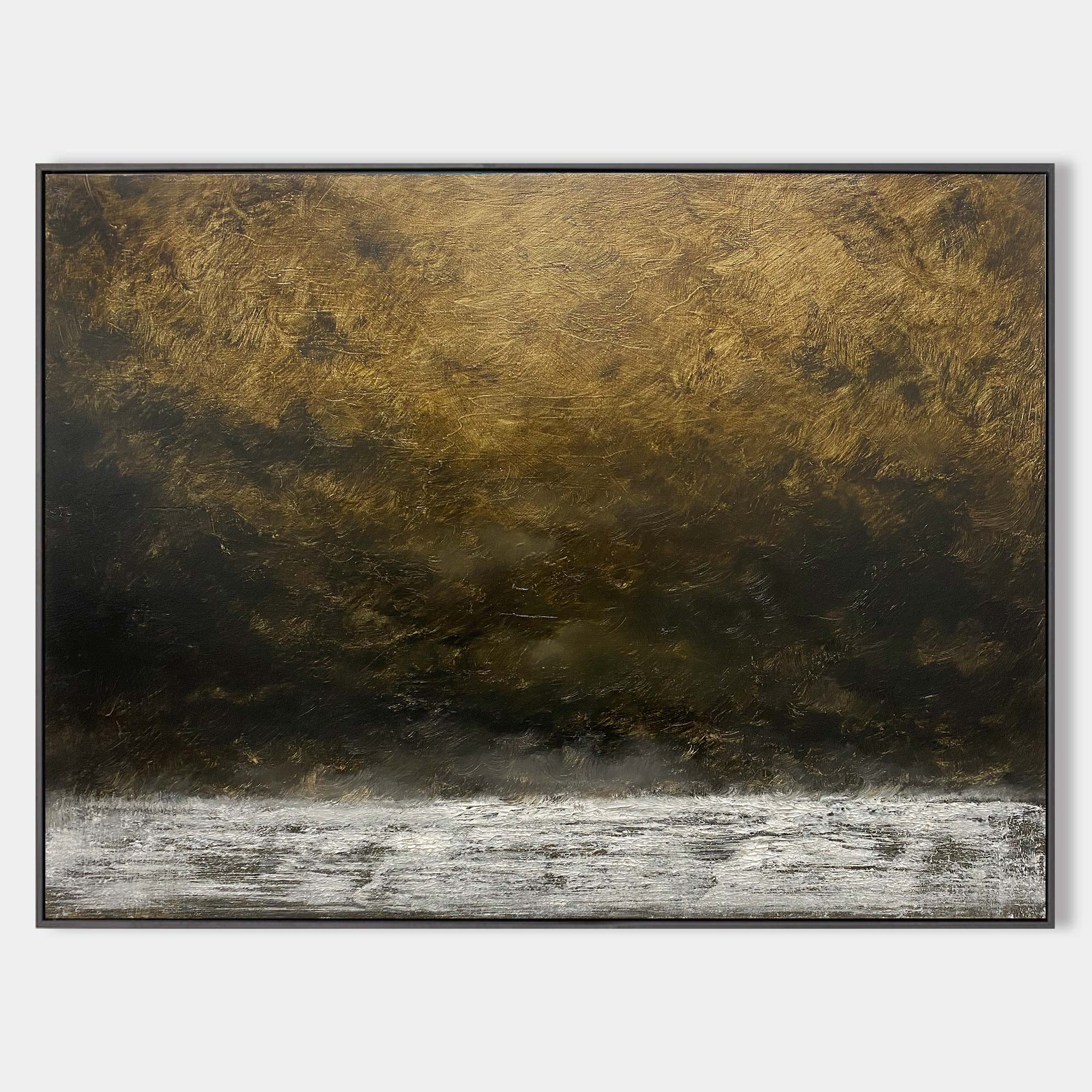Original hand painted gold black abstract oil painting canvas wall art, textured moody atmospheric nordic elegant luxury modern home de