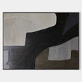 Original hand painted black charcoal ivory bold geometric abstract oil painting canvas wall art, nordic scandinavian elegant luxury mod