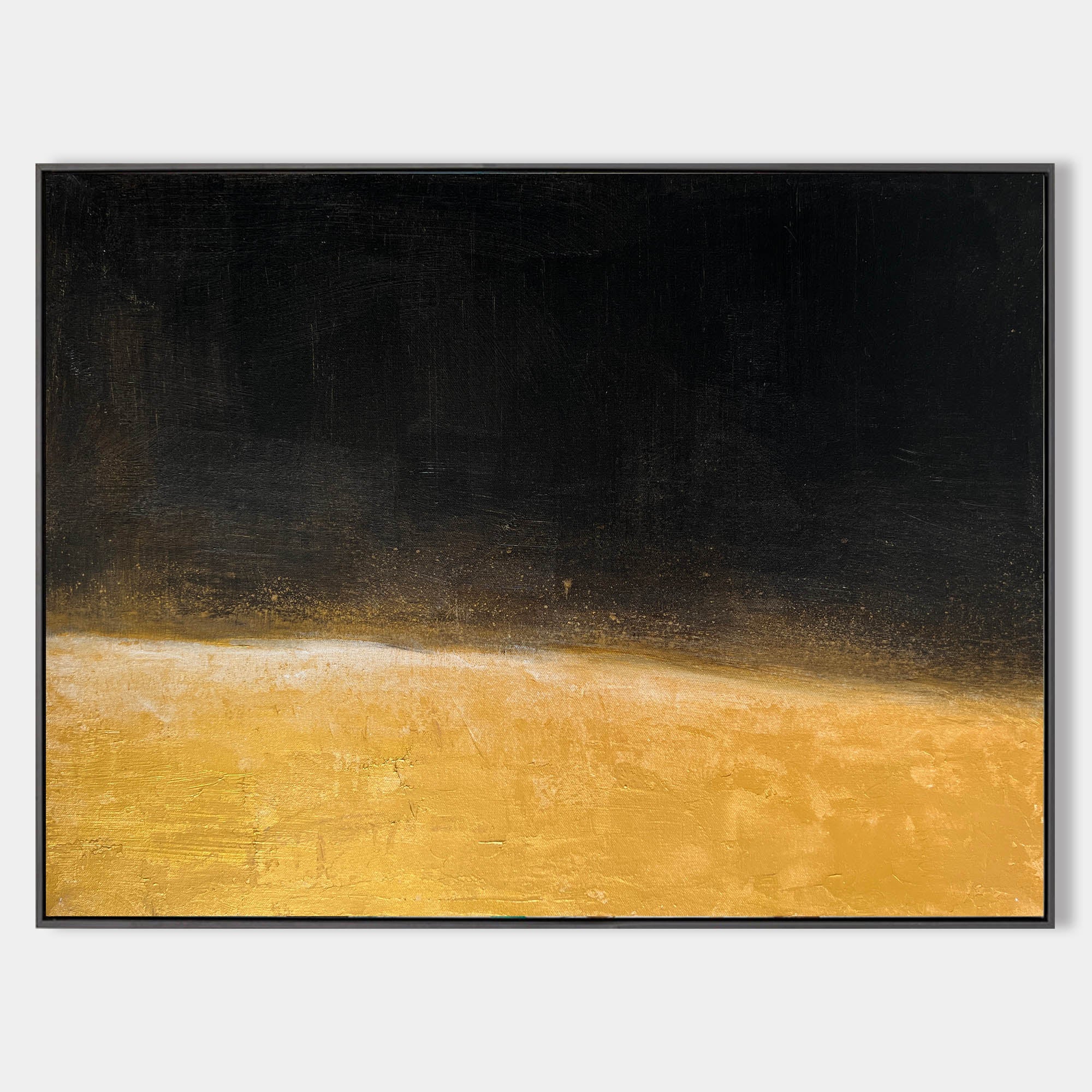 Original hand painted black gold abstract oil painting canvas wall art, nordic scandinavian minimalist elegant luxury modern living roo