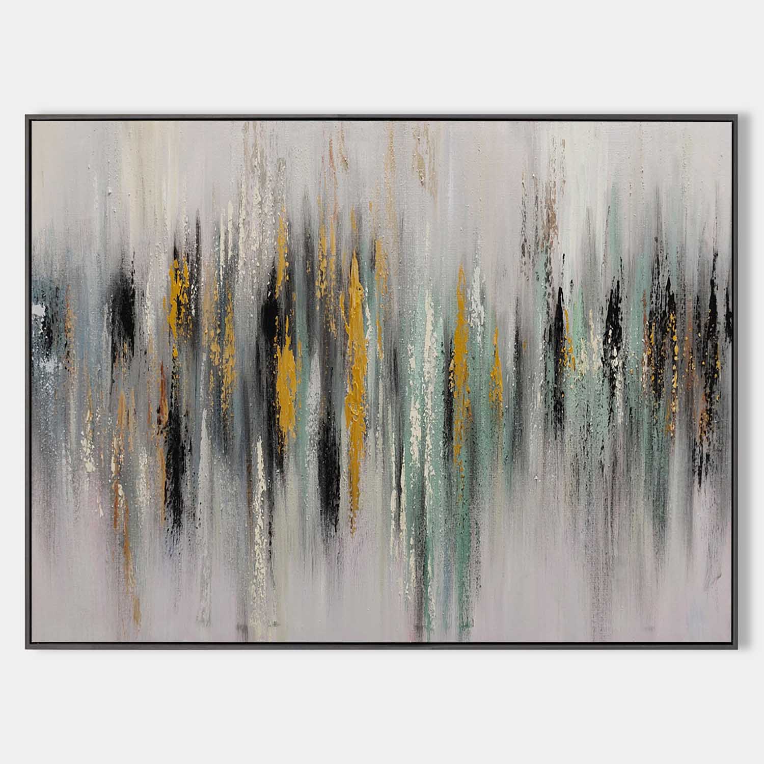 Original hand painted gold black sage abstract oil painting canvas wall art, nordic scandinavian elegant luxury modern living room inte